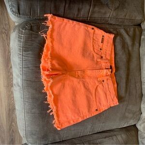 Vibrant Orange Denim Shorts
